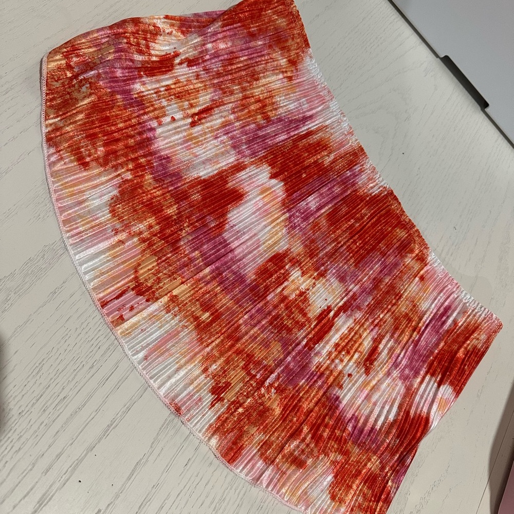 SHEIN Red and Pink Tie-Dye strapless top